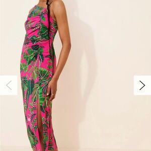 FARM Rio Leaves Pink and Green Midi Dress, Size M